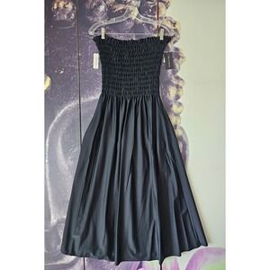 Cover Net-A-Porter Black Smocked Strapless Midi Dress UPF 50+ Sun Protection XL